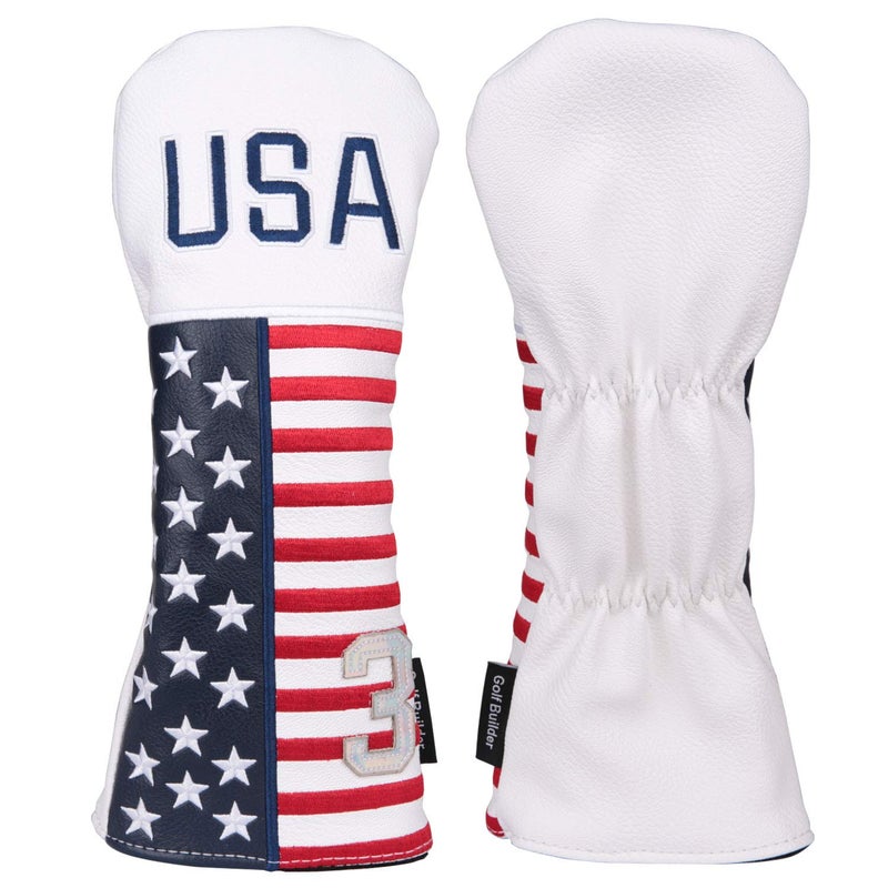 Golf Builder 2pcs/Set USA Stars and Stripes Golf Club Fairway Wood Head Covers White Leather USA 3 5 Wood Covers - Image 2